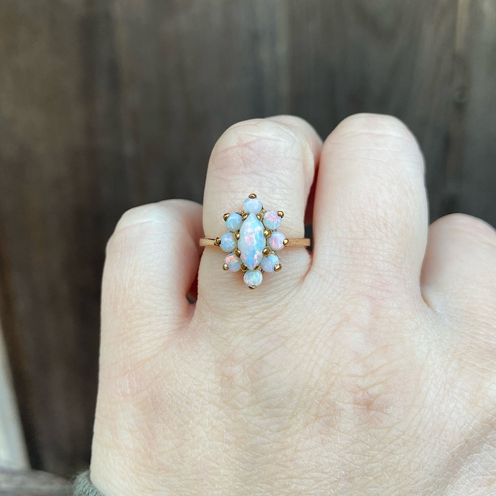 10K Gold Opal Cluster Ring